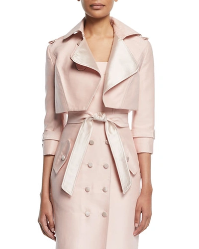 Atelier Caito For Herve Pierre 3/4-sleeve Silk-wool Cropped Jacket In Pink