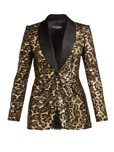 Dolce & Gabbana Sequined Leopard-print Single-breasted Blazer In Multi-colored