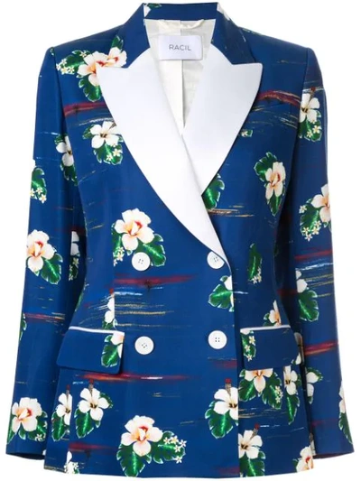 Racil Winston Hawaii Flower-print Tux Jacket In Blue