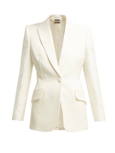 Alexander Mcqueen Lace-trimmed Single-breasted Crepe Blazer In Ivory