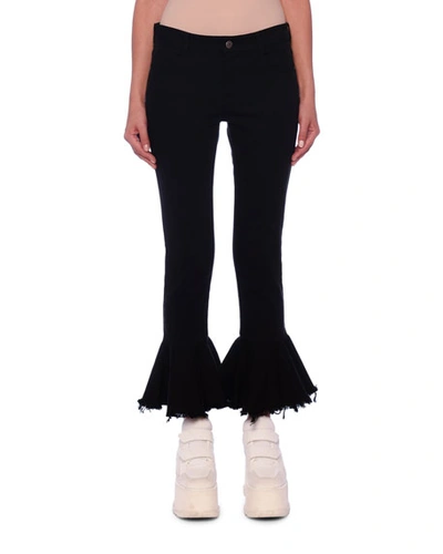 Stella Mccartney Raw-edge Ruffle-cuff Crop Jeans In Black