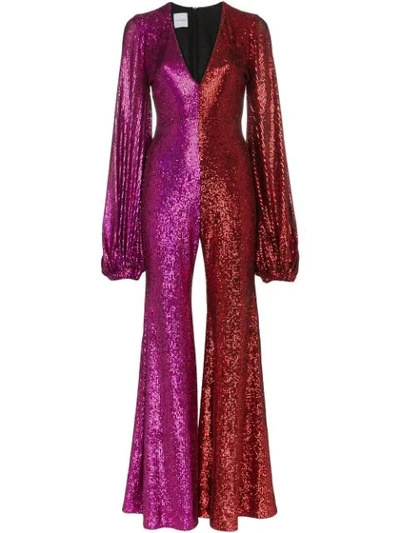Halpern Two-tone Bell-sleeve Sequined Jumpsuit In Multicoloured