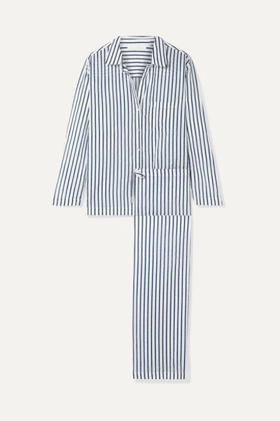 Pour Les Femmes Striped Cotton-voile Pajama Set In White
