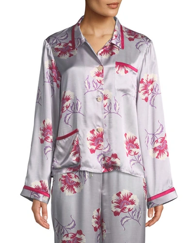 Morgan Lane Esmeralda Ruthie Floral-print Silk Pajama Top In Purple Pattern
