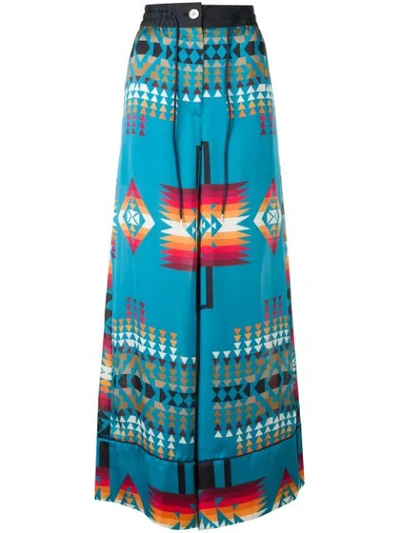 Sacai Ikat-print Wide-leg Pull-on Pants In Turquoise