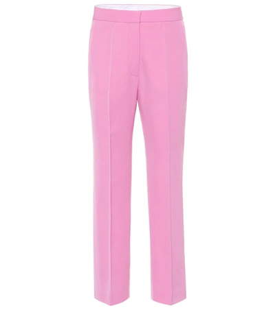 Stella Mccartney Flat-front Straight-leg Crop Classic Wool Pants In Tulip Pink