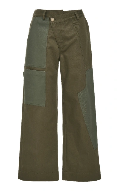 Monse Asymmetric Wide-leg Crop Cargo Pants In Army Green