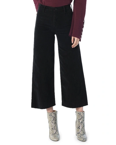 Joe's Jeans The High-rise Cropped Corduroy Wide-leg Jeans With Raw Hem In Black