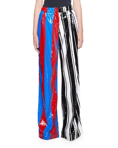 Halpern Sequined Split Wide-leg Pants In Multi Pattern