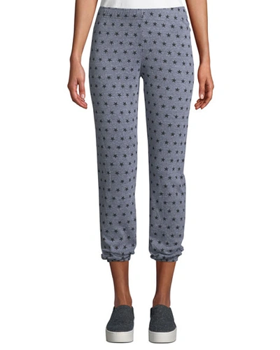 Monrow Heathered Star-print Cropped Sweatpants In Dark Gray