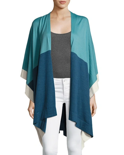 Il Borgo Lightweight Wool Colorblock Poncho In Blue