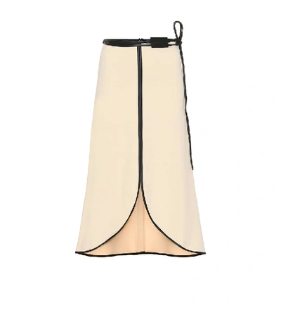 Victoria Beckham Leather-trim Tie-waist Tulip Midi Skirt In White