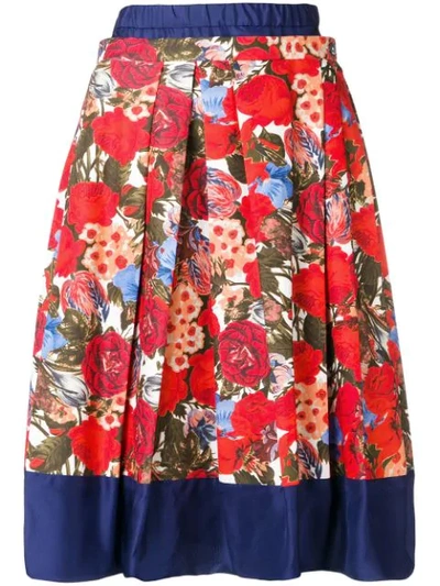 Marni Floral-print Pleated Poplin Skirt In Red