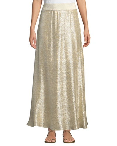 Marie France Van Damme Bright Metallic A-line Maxi Skirt Coverup In Yellow