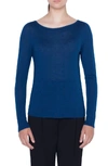 Akris Punto Studded Wool Crewneck Sweater In Blu Mare
