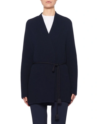 The Row Ardi Ribbed Rope-waist Cardigan In Navy