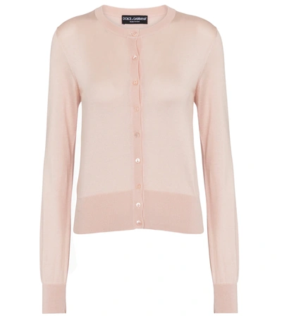 Dolce & Gabbana Long-sleeve Jewel-button Cashmere-silk Cardigan In Light Pink