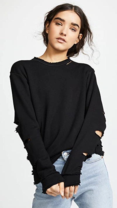 Alala Cypher Crewneck Slashed Cotton Pullover Sweatshirt In Black