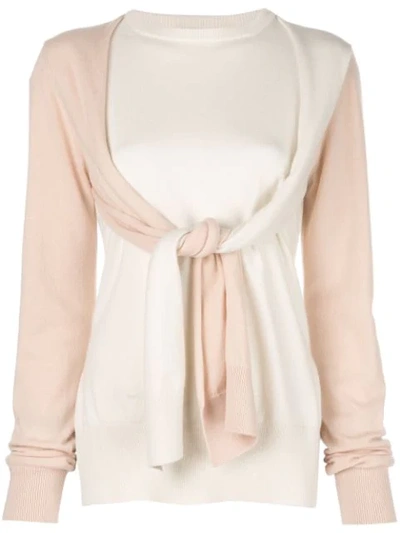 Loewe Wrap-front Long-sleeve Bicolor Cashmere Sweater In Cream And Peach