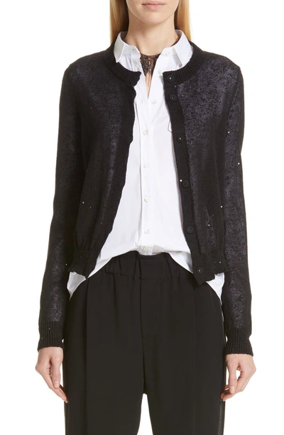 Brunello Cucinelli Linen-silk Paillette Cropped Cardigan In Black