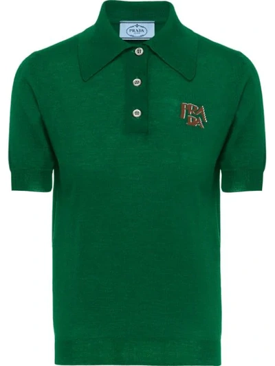 Prada Wool Polo Shirt With Logo In Green