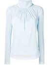 Victoria Beckham Gathered-neck Long-sleeve Sheer Top In Light Blue