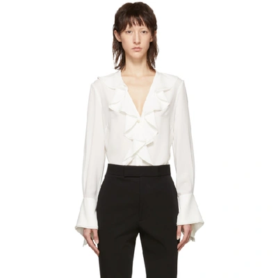 Alexander Mcqueen Ruffle-trimmed Button-front French-cuff Silk Blouse In White