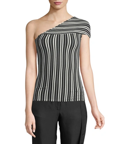 Beaufille Mensa One-shoulder Striped Ribbed Stretch-knit Top In Black/white