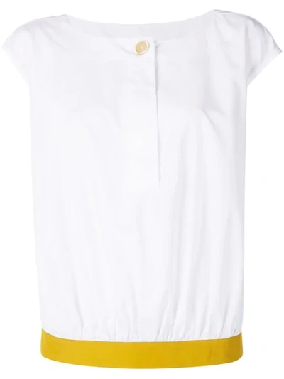 Marni One-button Woven Cotton Contrast Hem Tank Top In White