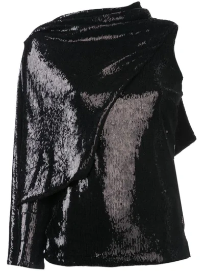 Osman Draped Sequined Asymmetric Blouse In Black