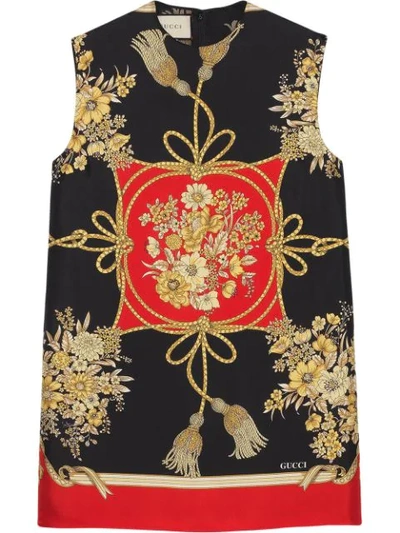 Gucci Tunic Top With Flowers And Tassels In Black
