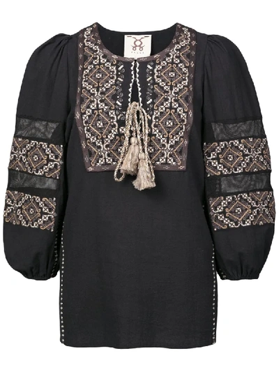 Figue Joni 3/4-sleeve Embroidered Peasant Blouse In Black
