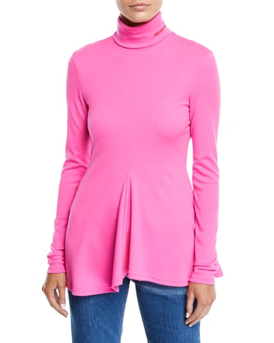 Calvin Klein Turtleneck Long-sleeve Peplum Wool-jersey Top In Hot Pink