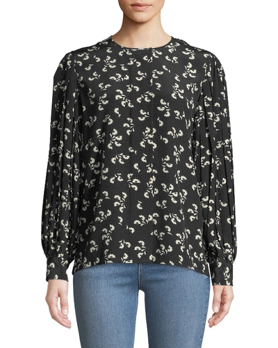 Elizabeth And James Celie Floral Crewneck Long-sleeve Top In Black