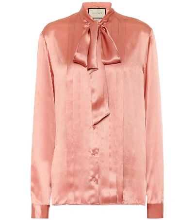 Gucci Pleated Silk Satin Blouse In Pink