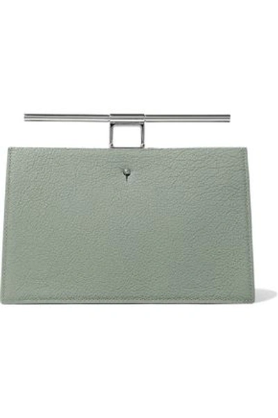 The Volon Woman Chateau Color-block Textured-leather Clutch Grey Green