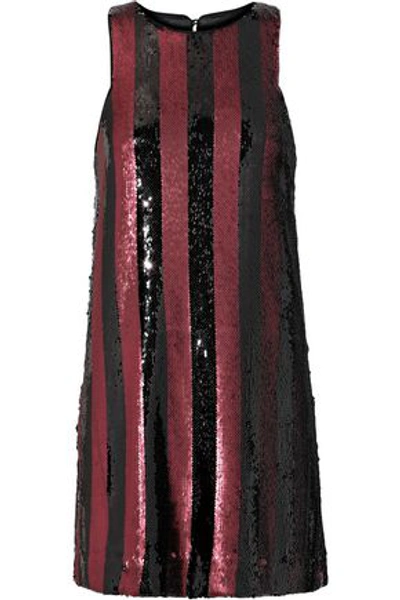 Milly Woman Striped Sequined Satin Mini Dress Brick