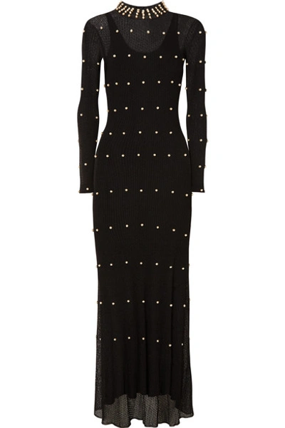 Sonia Rykiel Pearl-embellished Stretch-knit Maxi Dress In Black