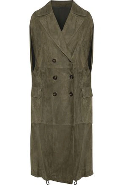 Brunello Cucinelli Woman Double-breasted Suede Vest Army Green