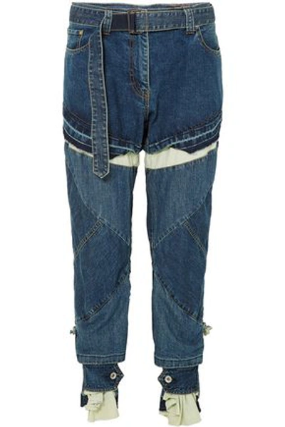 Sacai Woman Distressed Layered High-rise Boyfriend Jeans Mid Denim