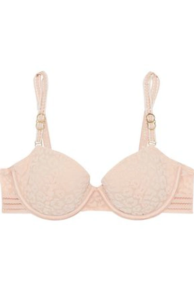 Stella Mccartney Woman Fleur Dancing Flocked Tulle Underwired Contour Bra Peach