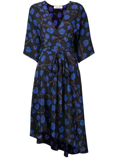 Diane Von Furstenberg Eloise Asymmetric Printed Silk Crepe De Chine Wrap Dress In Black