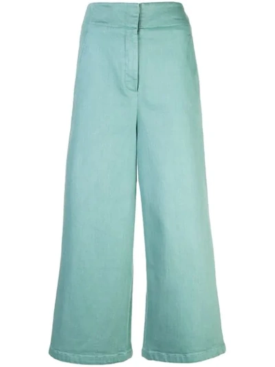 Tibi Demi Wide-leg Garment-dyed Twill Cropped Jeans In Egg Blue