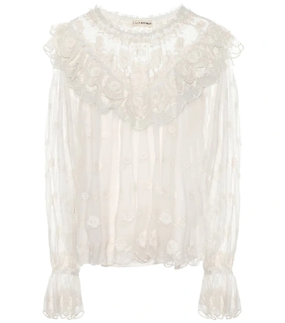 Ulla Johnson Lucien Embroidered Tulle Blouse In White