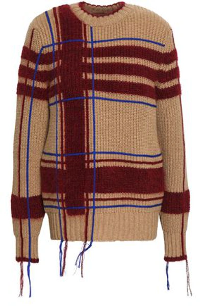 Tory Burch Fringe-trimmed Intarsia-knit Jumper In Camel