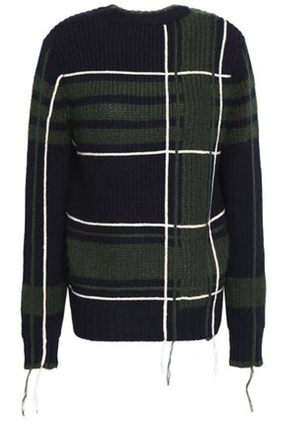 Tory Burch Fringe-trimmed Intarsia-knit Jumper In Navy