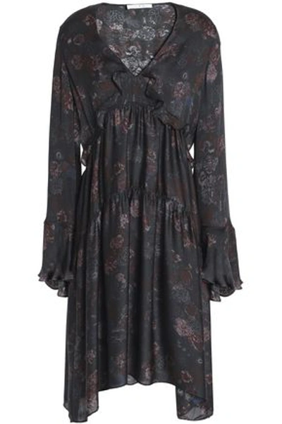 Iro Woman Ciclone Gathered Floral-print Silk Crepe De Chine Dress Charcoal