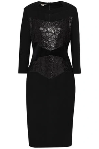 Antonio Berardi Organza And Metallic Lace-paneled Wool Dress In Black