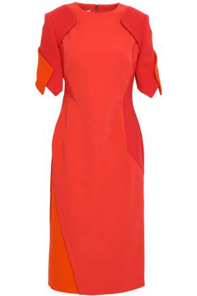 Antonio Berardi Woman Paneled Crepe And Ponte Midi Dress Tomato Red