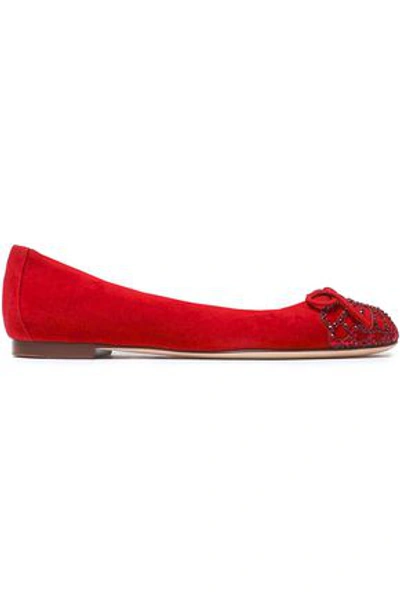 Sergio Rossi Woman Crystal-embellished Suede Ballet Flats Red